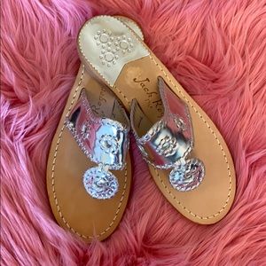 NWOT! JACK ROGERS Silver Metallic Navajo Sandals
